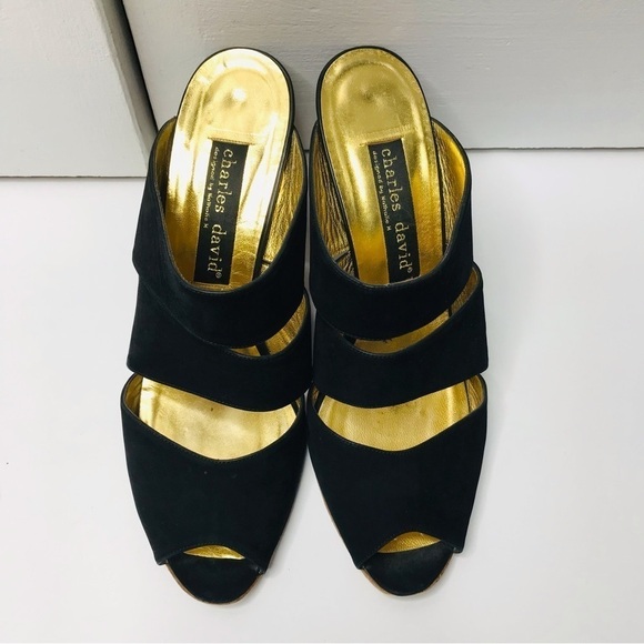 CHARLES DAVID Black Slip On Heels Size 9 - Picture 3 of 6